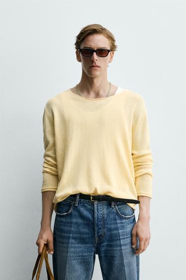 RELAXED FIT SWEATER MED STRUKTUR - Gul fra Zara