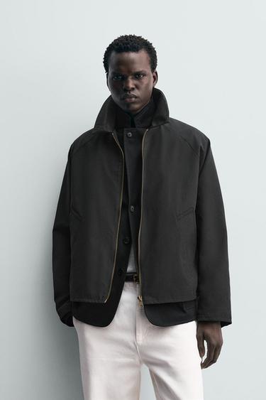 Zara 撞色衣領襯衫式外套 - 黑色