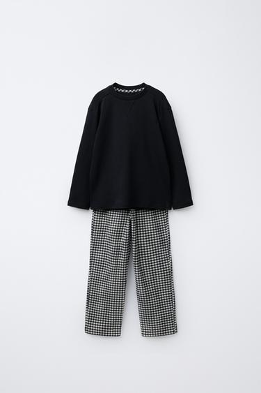 3-6 YEARS / COMBINED FLEECE AND GINGHAM PYJAMAS - Black / Ecru by Zara - Image 0