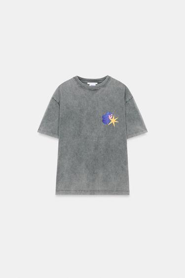 Zara WASHED EFFECT PRINTED T-SHIRT - Gray
