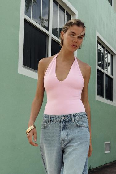 Zara CONTRAST STRETCH BODYSUIT - Pink