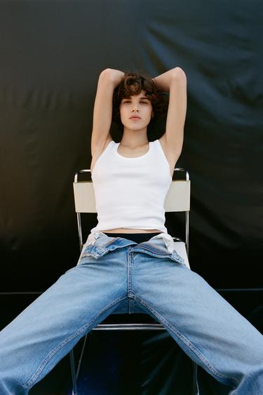 Zara STRAPPY RIB TOP - White