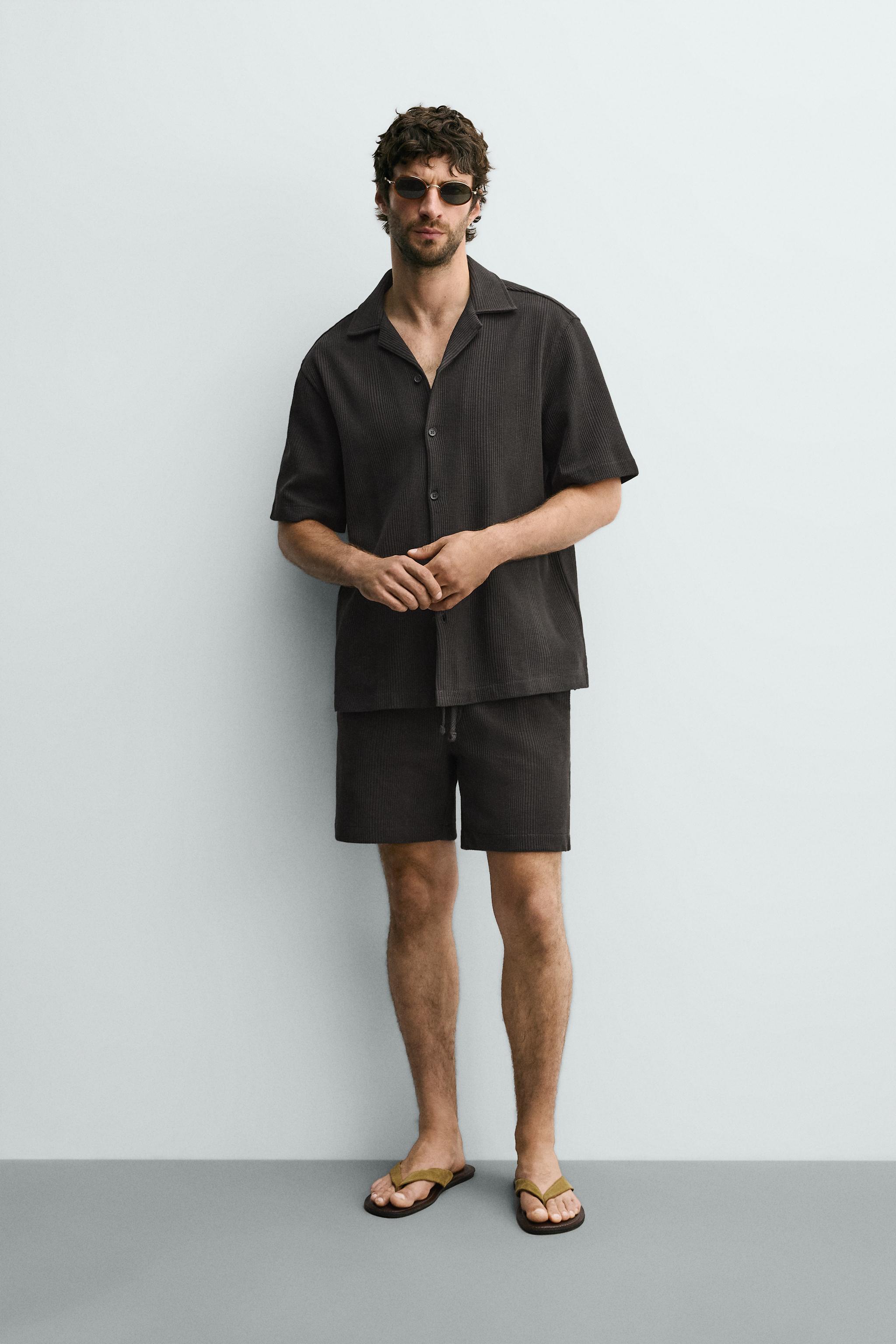 Zara DOKULU RELAXED FIT BERMUDA ŞORT