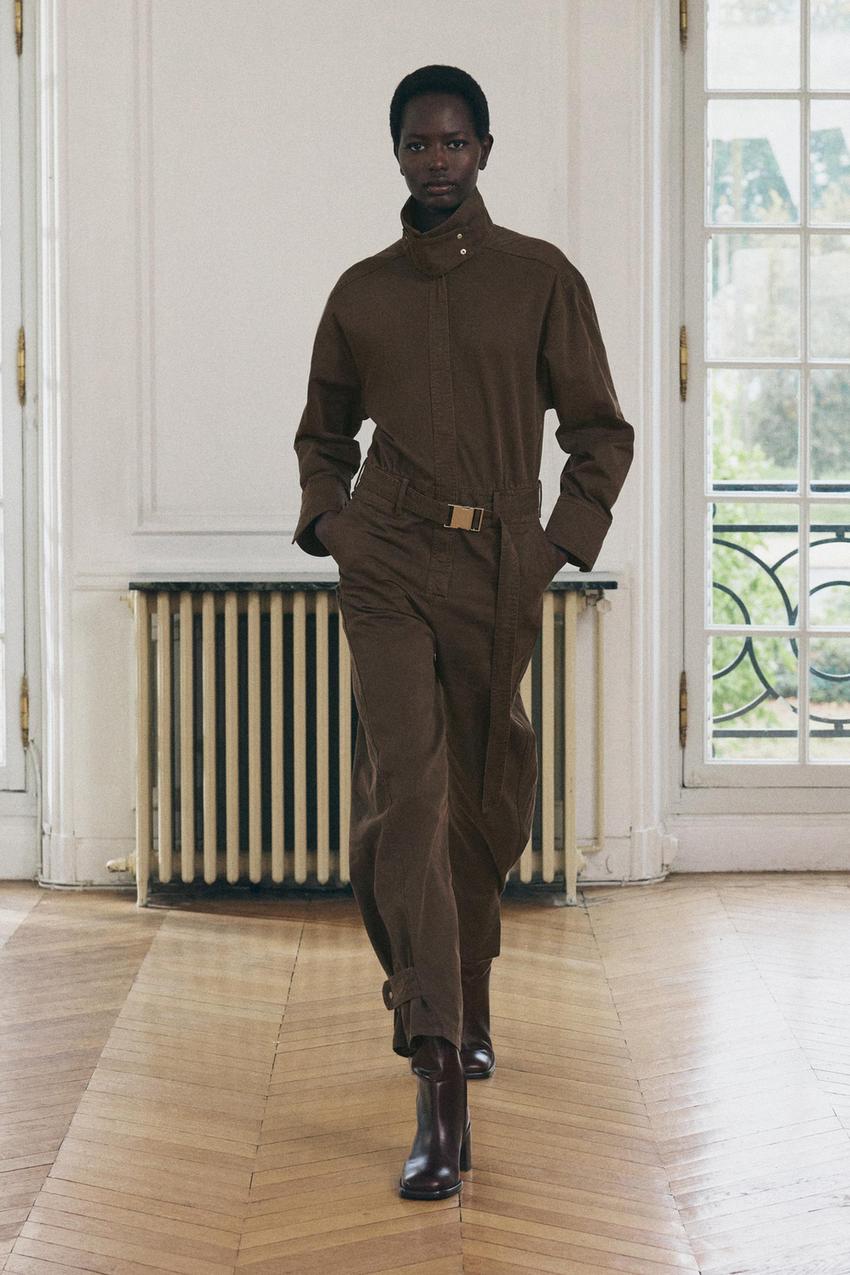 ZWコレクション ベルト付きロングジャンプスーツ - ブラウン | ZARA 