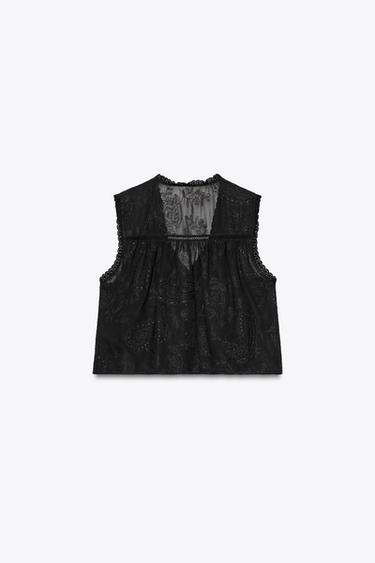EMBROIDERED LACE SHIRT - Black by Zara - Image 7