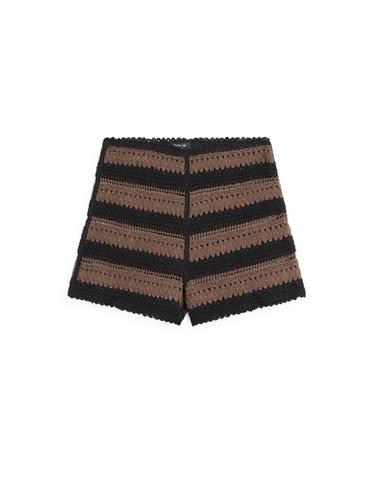 Pantalón corto rayas crochet algodón - Marrón oscuro de Zara