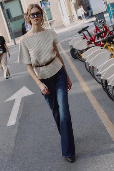 ASYMMETRIC WOOL TOP WITH BELT - Light grey by Zara - Image 0