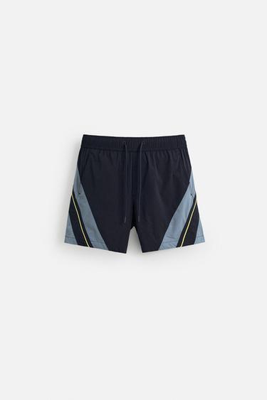 REGULAR FIT SWIMMING TRUNKS WITH CONTRAST STRIPES - Navy blue by Zara