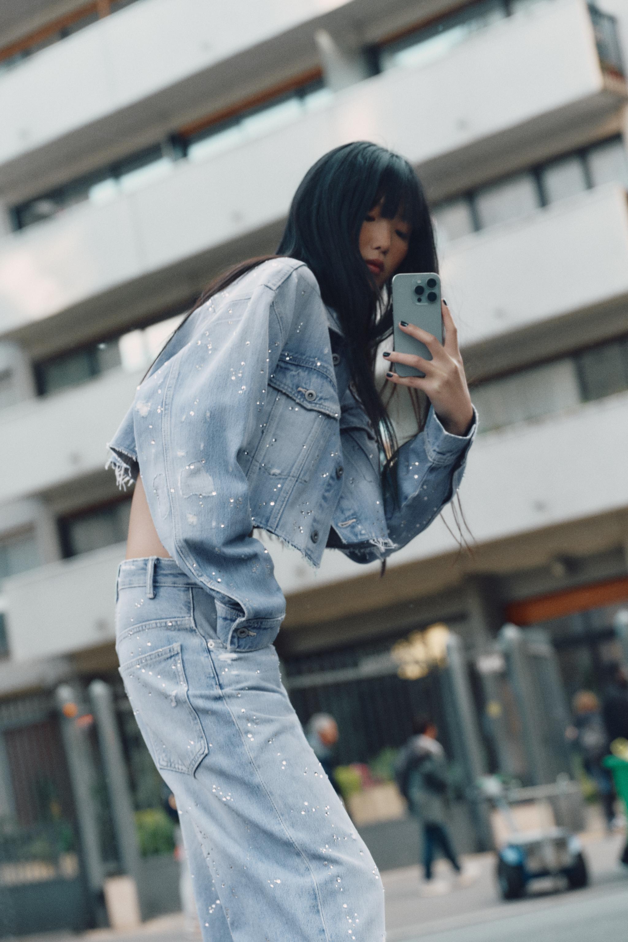 TRF STRASS CROP DENIM JACKET