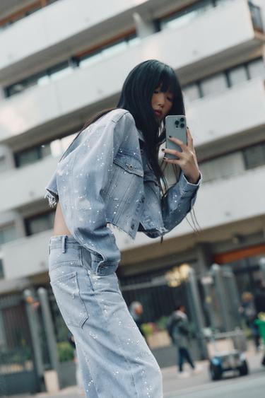 VESTE COURTE EN DENIM TRF STRASS - Bleu de Zara - Image 2