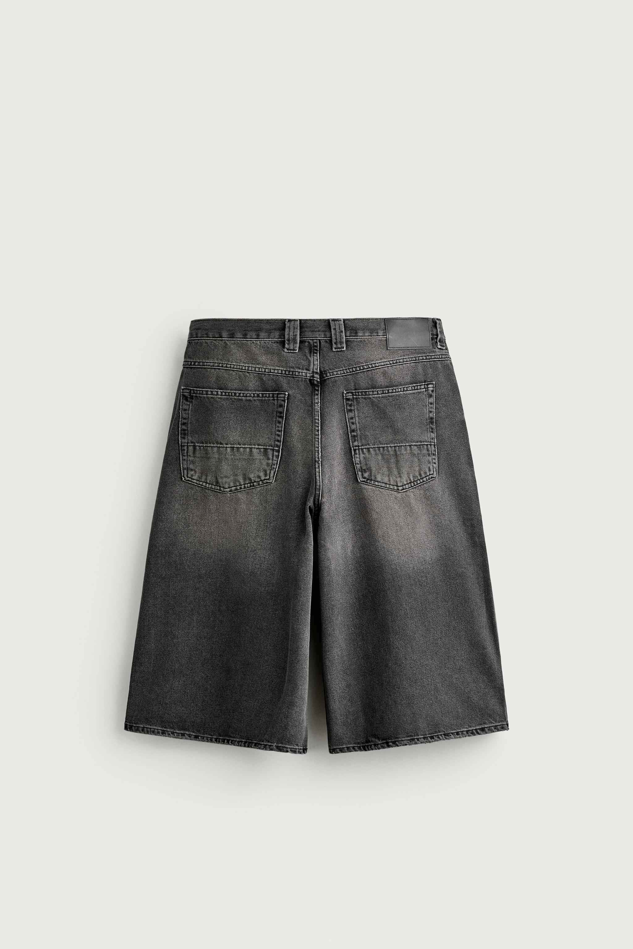 BAGGY FIT DENIM JORTS — Gray
