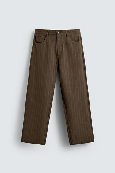 PANTALON COUPE BALLON EN JACQUARD À RAYURES - Marron de Zara