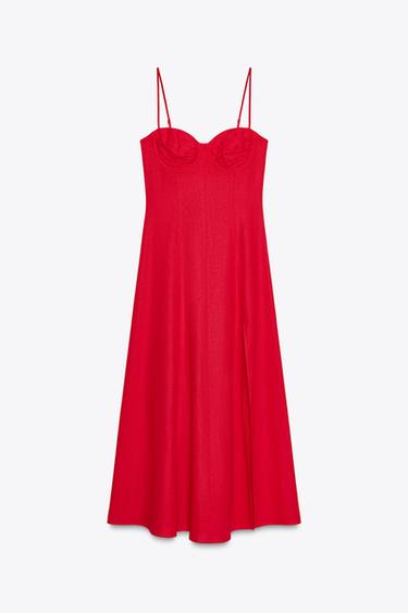 MIDI CORSET DRESS WITH LINEN BLEND - Red by Zara - Image 6