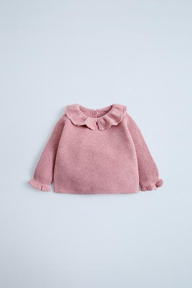 Zara RUFFLED KNIT SWEATER - Pink