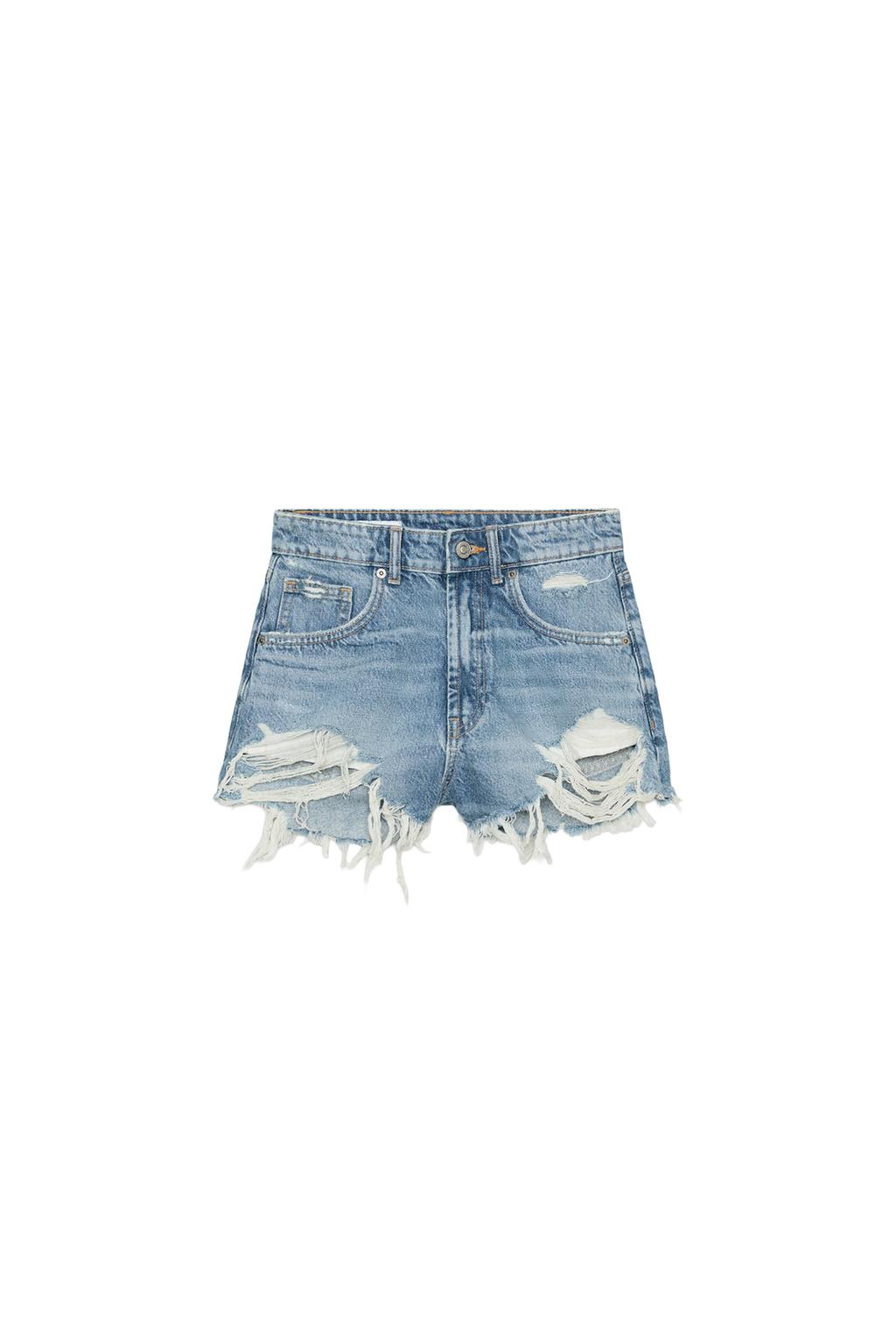 TRF CURVED HIGH-WAISTED DENIM SHORTS - image 3