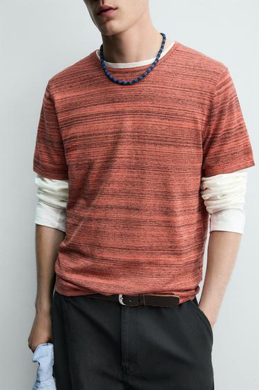 T-SHIRT EN MAILLE RAYURES IRRÉGULIÈRES - Rouge / Orange de Zara - Image 5