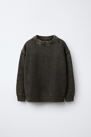 Zara ACID WASH KNIT SWEATER - Khaki - Image 0