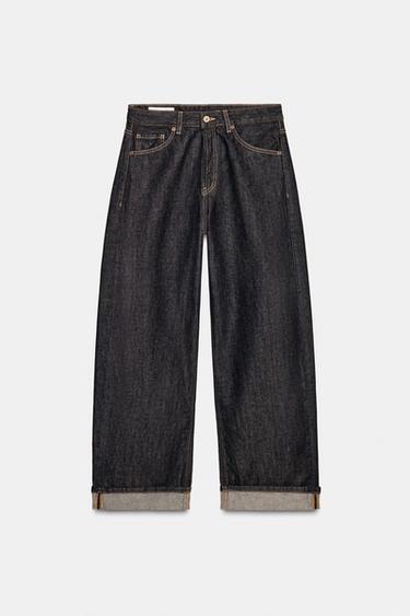 TRF MID-WAIST BAGGY FOLDED JEANS - Dark indigo by Zara