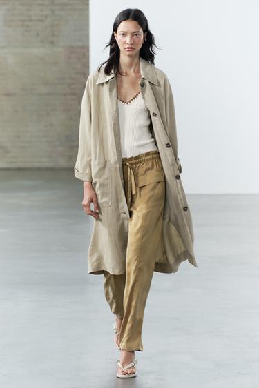 Zara OVERSIZED WASHED TRENCH ZW COLLECTION - Light khaki