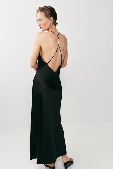 ROBE LONGUE SATINÉE AVEC ACCESSOIRE AU DOS - Noir de Zara - Image 6