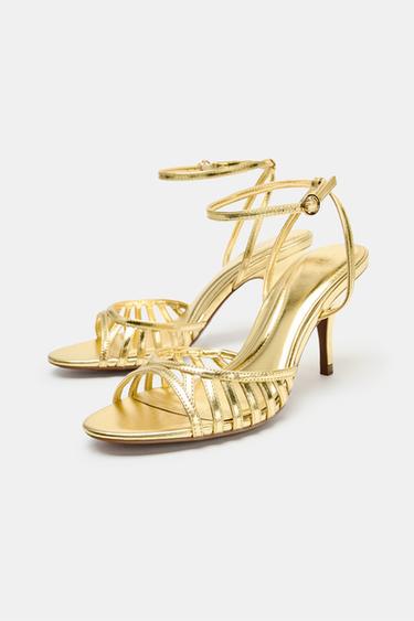 METALLIC STRAPPY SANDALS - Golden by Zara - Image 2