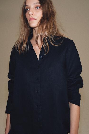 100% LINEN SHIRT ZW COLLECTION - Navy blue by Zara