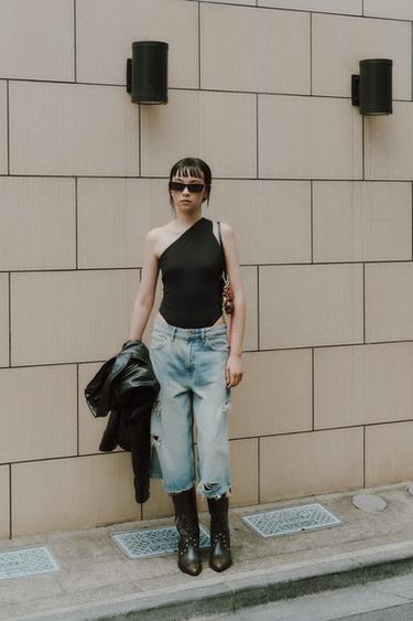 ASYMMETRIC POLYAMIDE BODYSUIT - Black by Zara