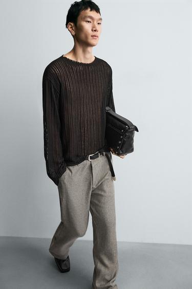 TEXTURED FLARE FIT TROUSERS - Grey / Beige by Zara - Image 6