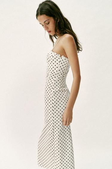 ROBE MI-LONGUE CORSAGE À POIS - Blanc / Noir de Zara - Image 3