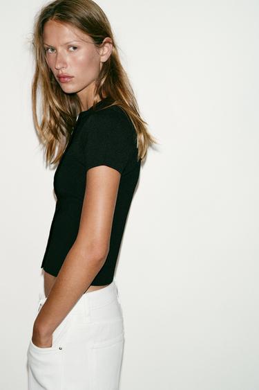 ASYMMETRIC FASTENING KNIT TOP - Black by Zara - Image 3