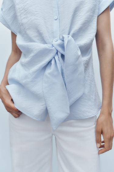 SHORT SLEEVE SHIRT WITH KNOT - Light blue by Zara