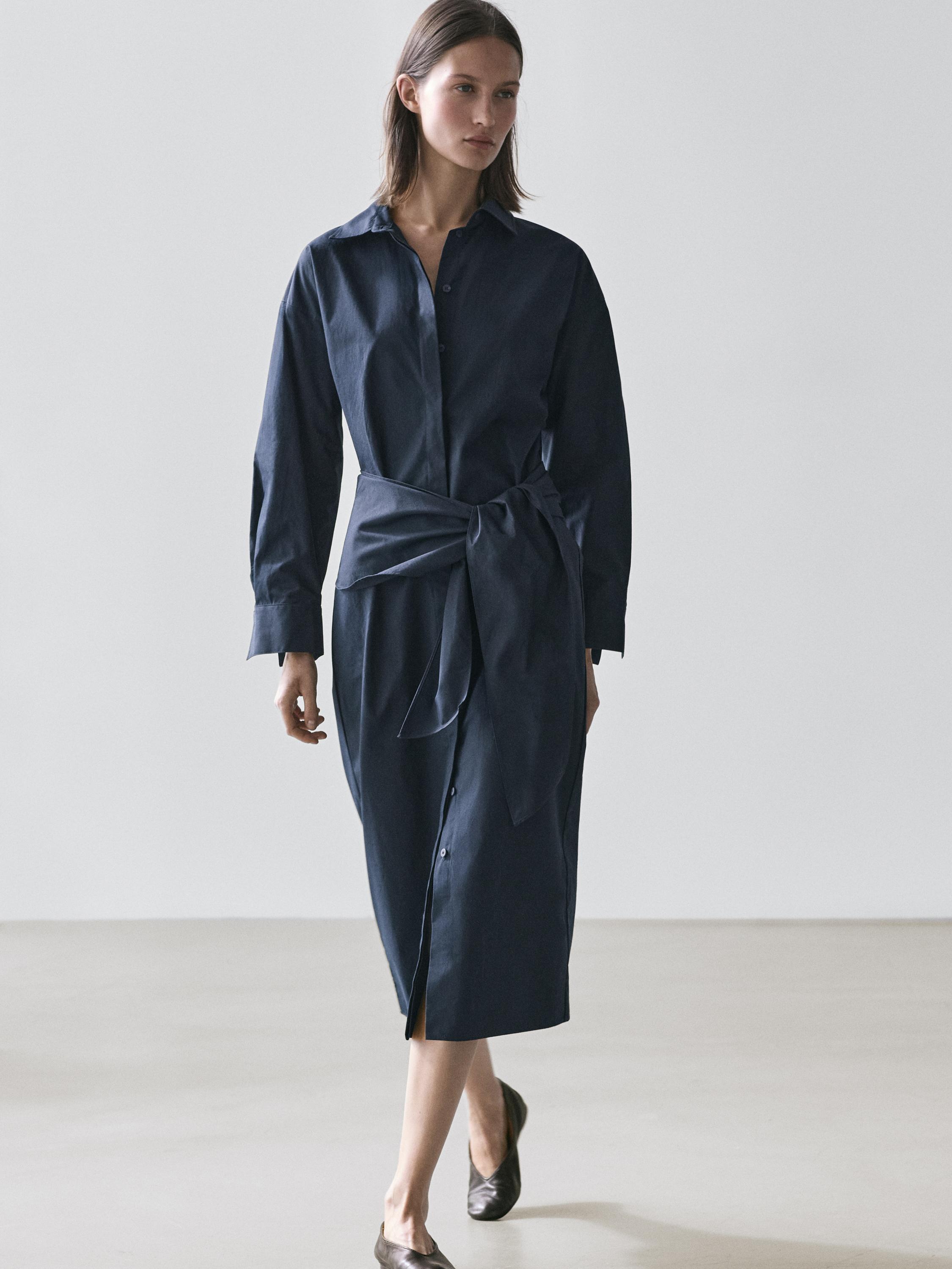 Midi shirt dress with scarf detail