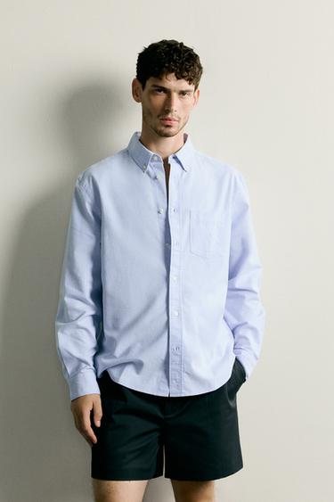 CAMISA REGULAR FIT ESTRUCTURA OXFORD - Celeste de Zara