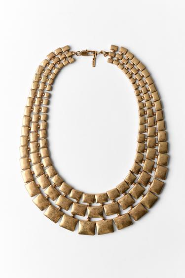 TRIPLE METAL PLATE NECKLACE - Golden by Zara