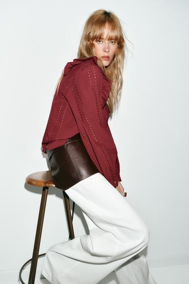 ROMANTIC BLOUSE WITH CUTWORK EMBROIDERY - Burgundy by Zara - Image 3