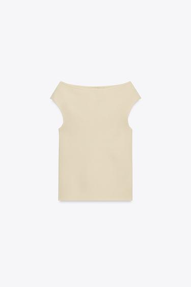 TOP CUELLO BARCO PUNTO LISO - Crudo de Zara