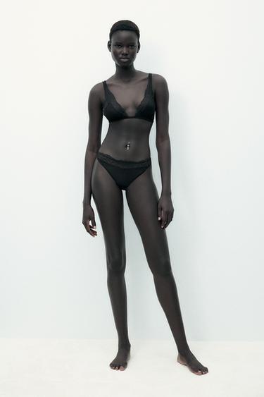 VISCOSE LACE TRIANGLE BRALETTE - Black by Zara