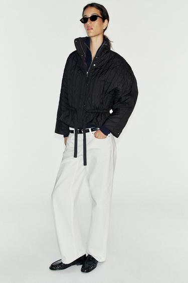 Zara QUILTED STAND-UP COLLAR JACKET - Black