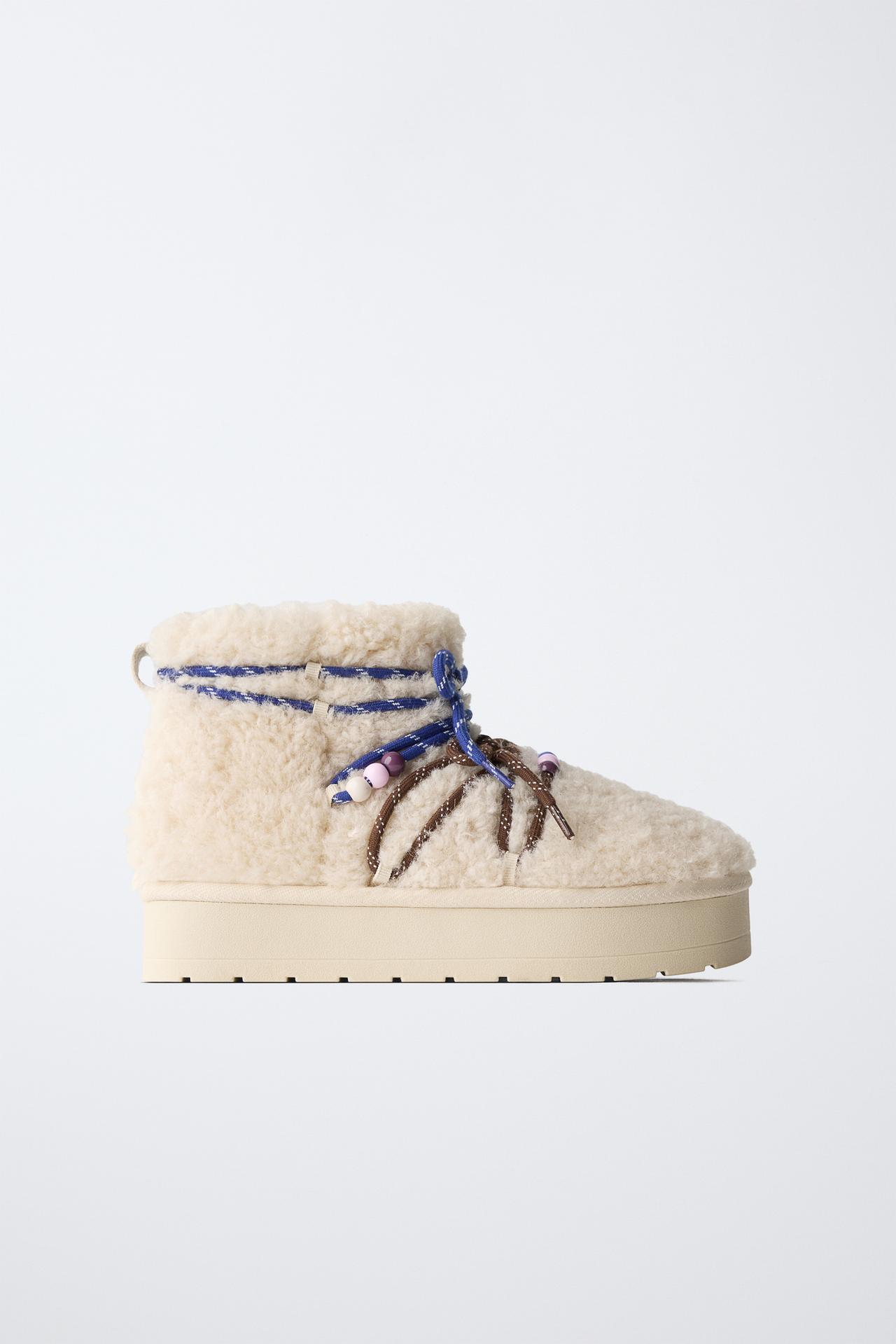 SHEARLING CHARM ANKLE BOOTS — Off White