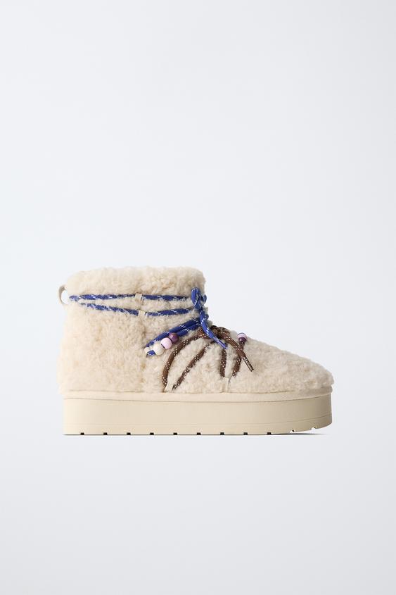 BOOTIE AUS Lammfell MIT schmuckperlen - Gebrochenes Weiß von Zara - Bild 0