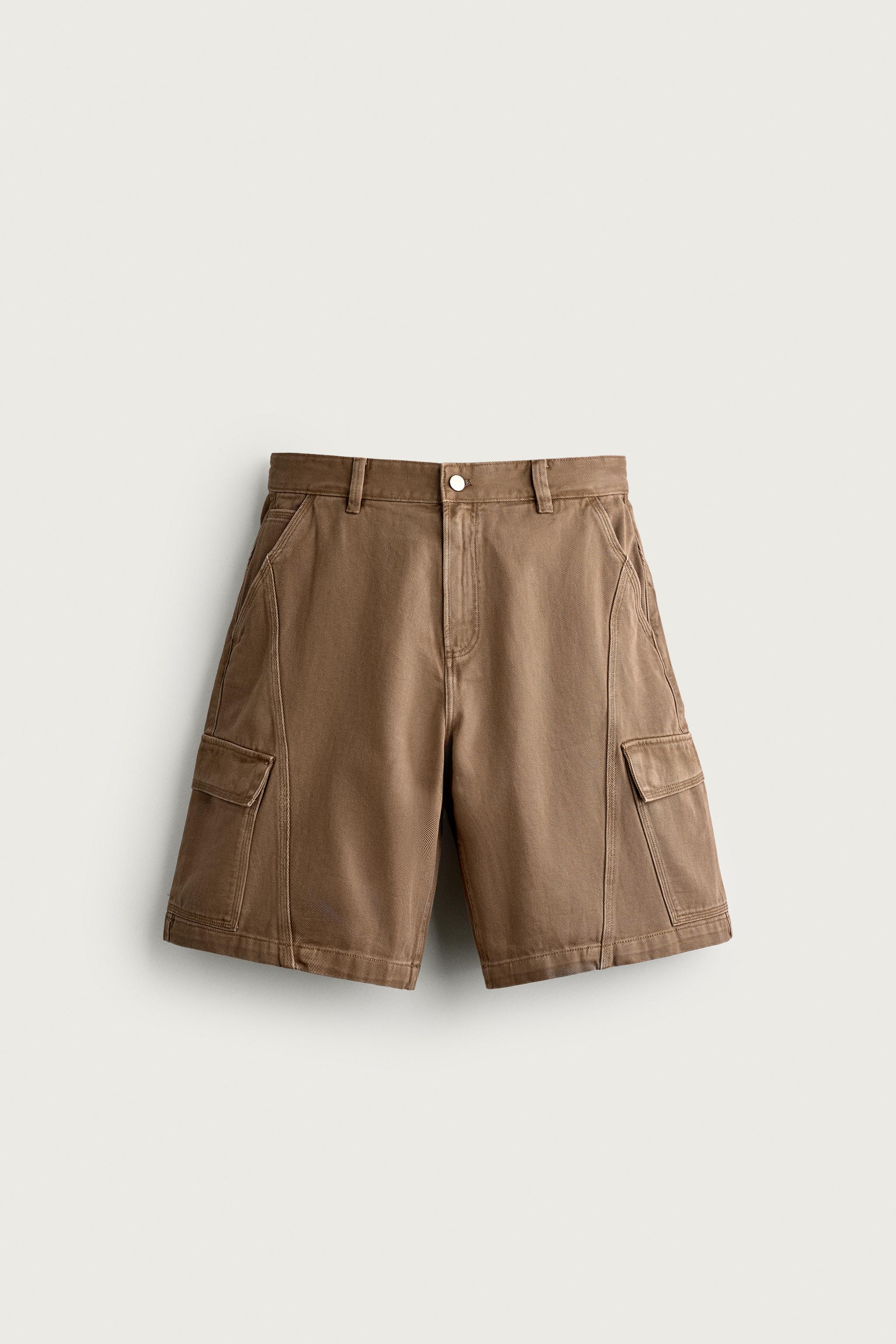 RELAXED FIT CARGO SHORTS — Brown