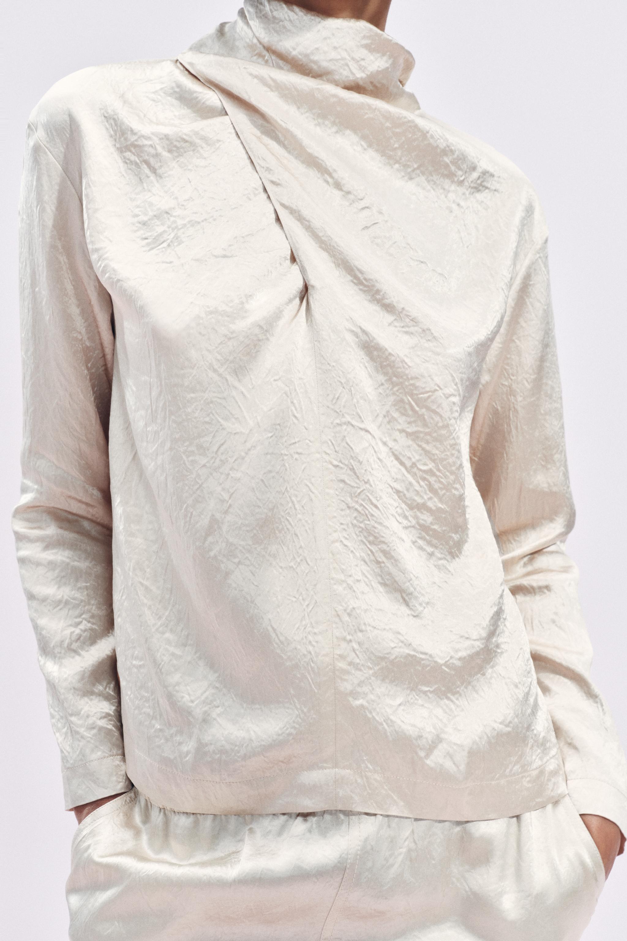 DRAPED SATIN EFFECT TOP ZW COLLECTION - Beige | ZARA United