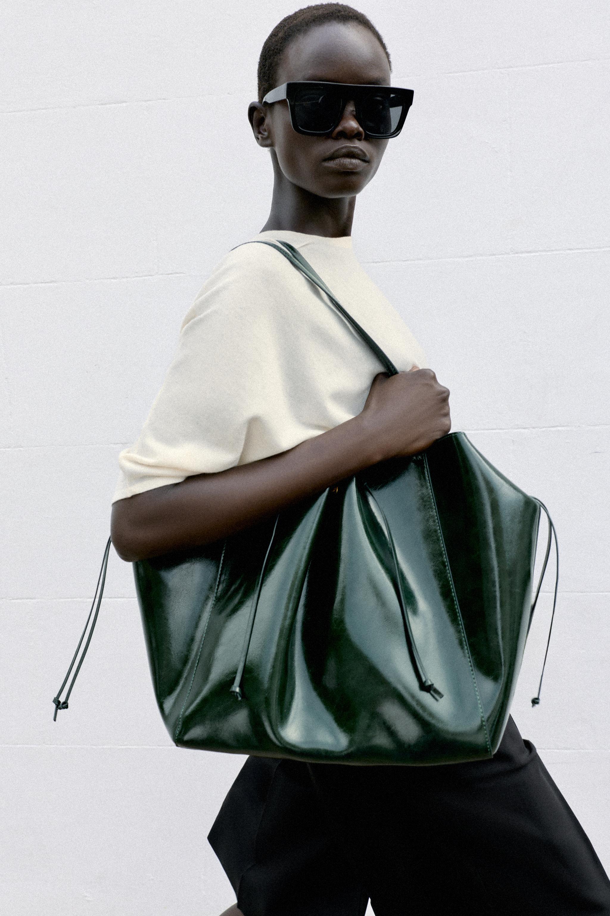 GATHERED SHOPPER BAG — Green