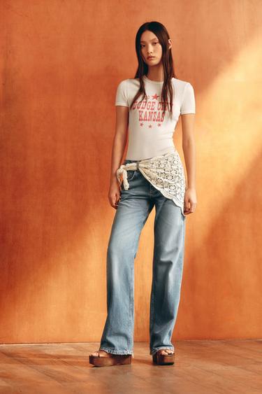 TRF WIDE-LEG MID-WAIST SCARF JEANS - Blue by Zara