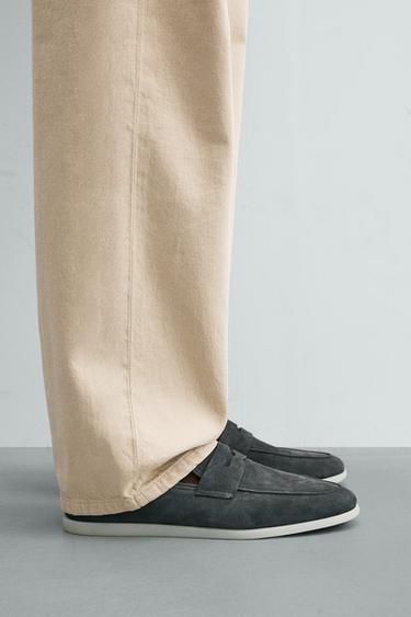 Zara CASUAL LEATHER LOAFERS - Gray - Image 0