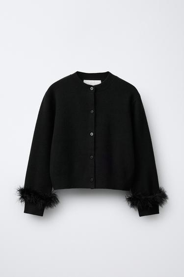 CARDIGAN WITH DETACHABLE FEATHERS - Black by Zara