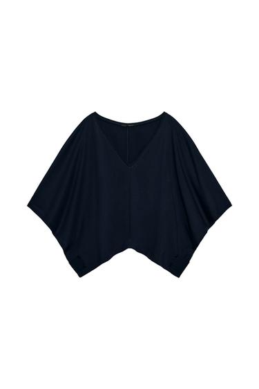 COTTON CAPE T-SHIRT - Navy blue by Zara