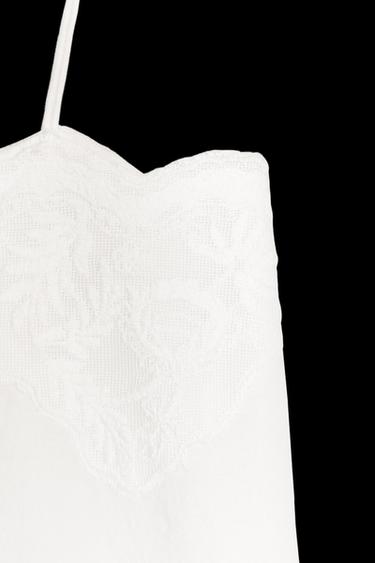 Zara ZW COLLECTION EMBROIDERED STRAP DRESS - White