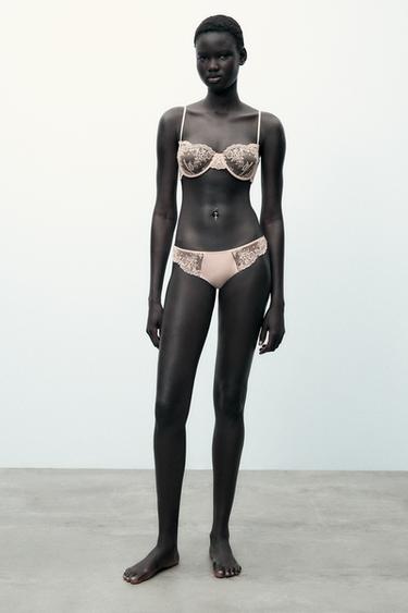 UNDERWIRED MESH AND LACE BRA - Chalk pink by Zara - Image 0