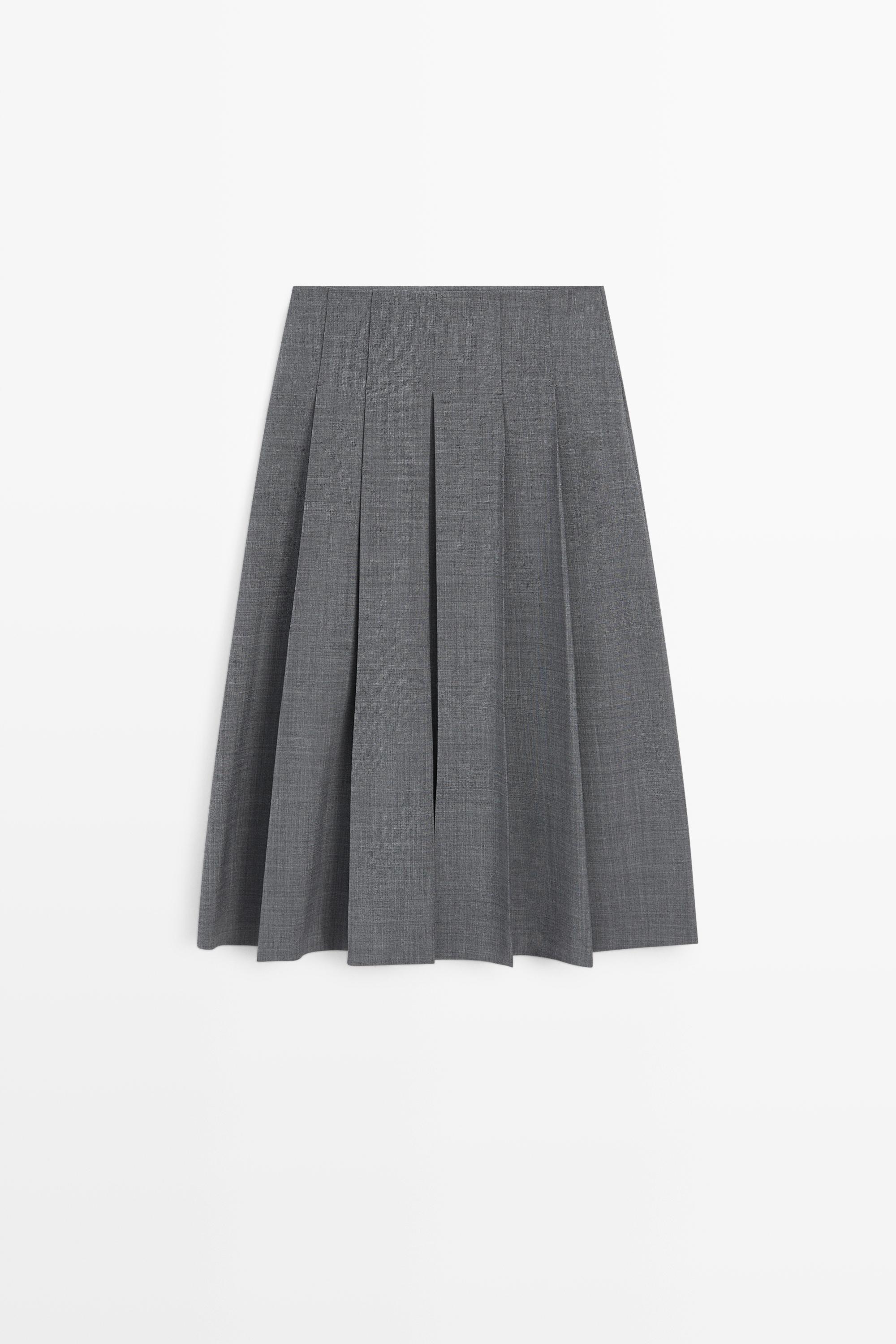 Pleated wool-blend midi skirt